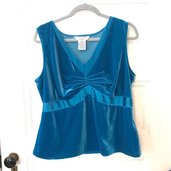 George Turquoise Blue Stretch Velvet Cami Top - Picture 11 of 11